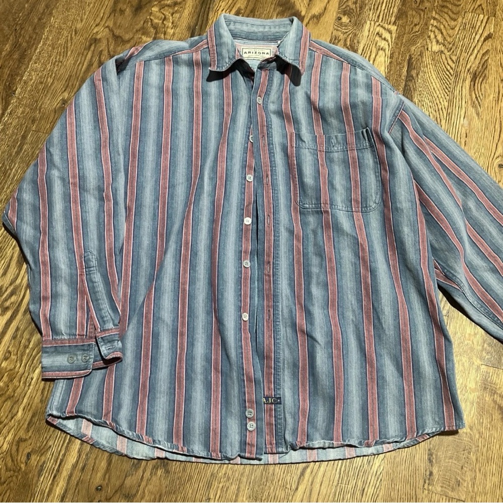 Vintage 90s Arizona Jeans Blue And Red Button Up Long Sleeve Shirt M